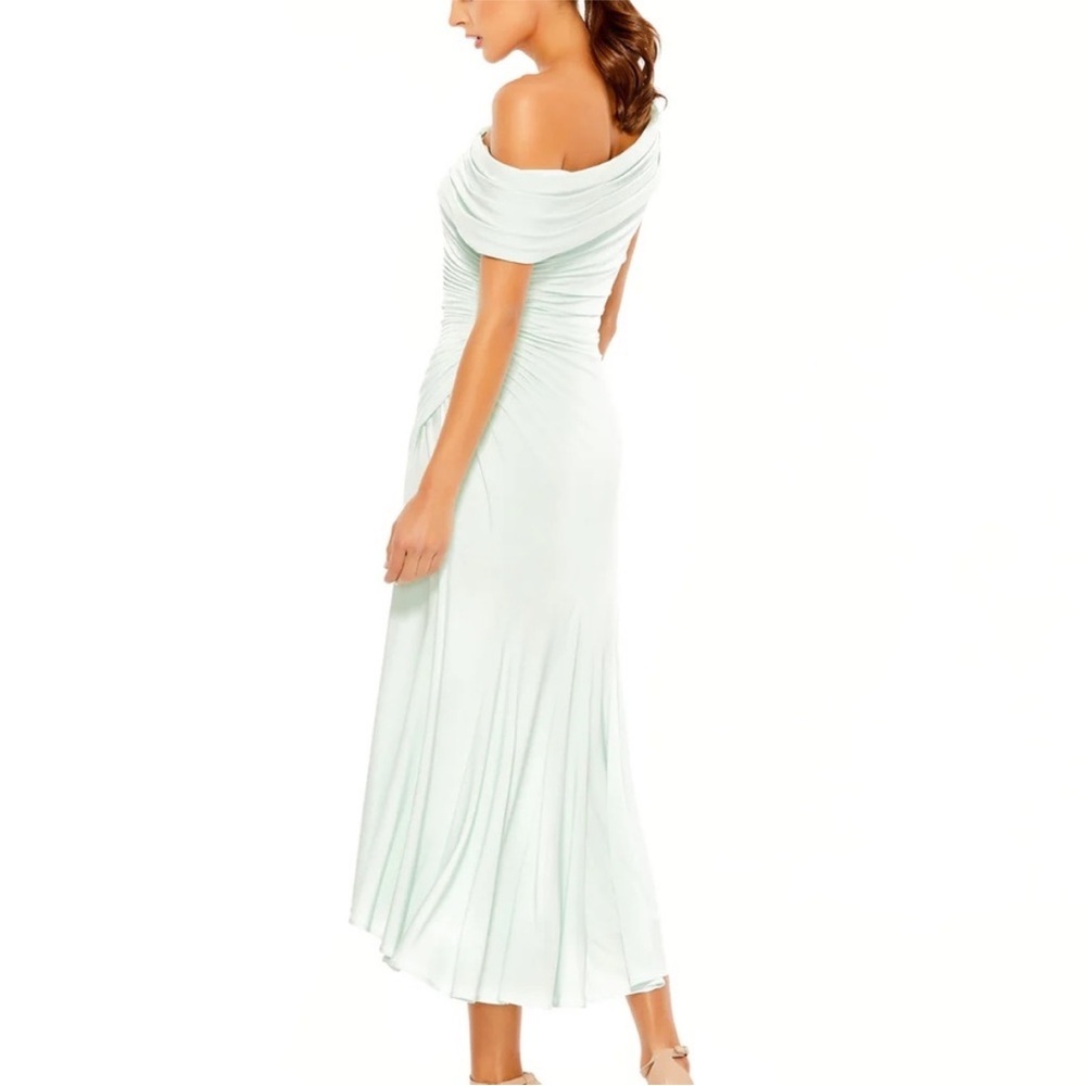 Mac Duggal IEENA Mint One Shoulder Side Gathered MIDI Dress Size 8 Formal - Picture 2 of 12